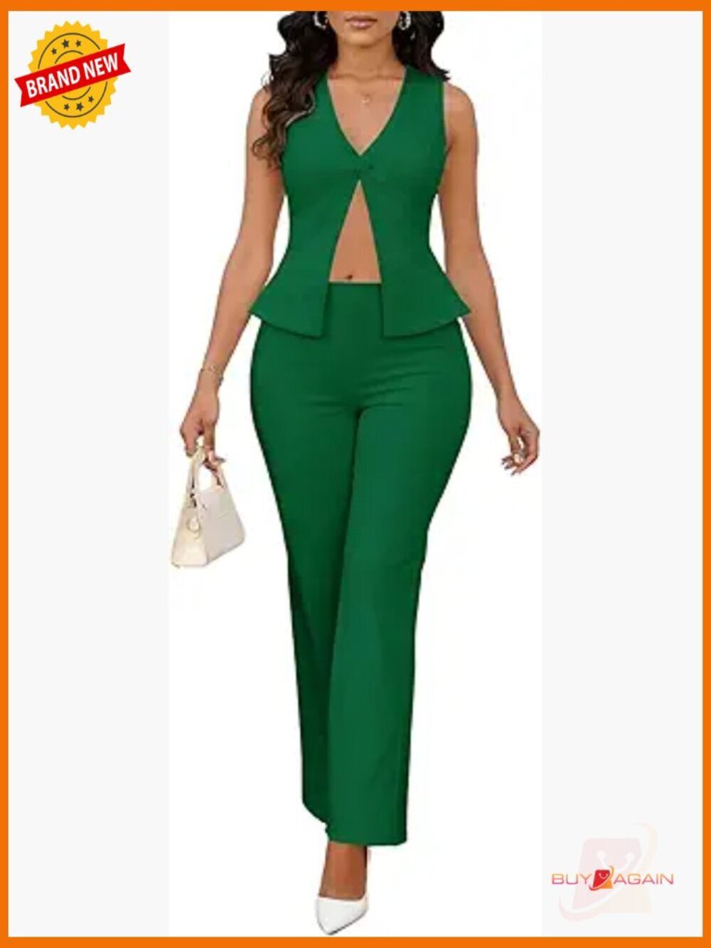 2 Piece Pantsuit Set Backless Vest Blazer Straight Leg Pants Business Casual